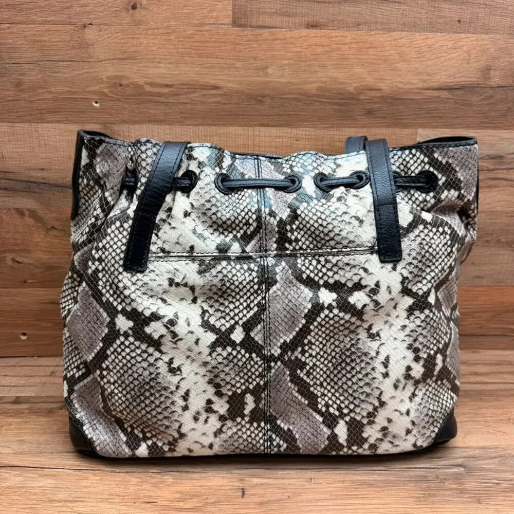 Patricia Nash Leather Drawstring Tassel Witney Tote Bag -White Python Snake